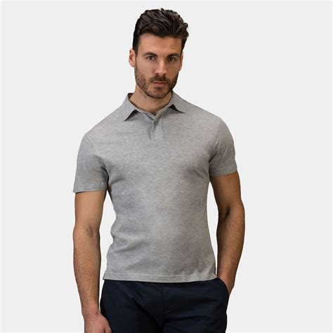 Cotton Polo Shirt in Pale grey melange 